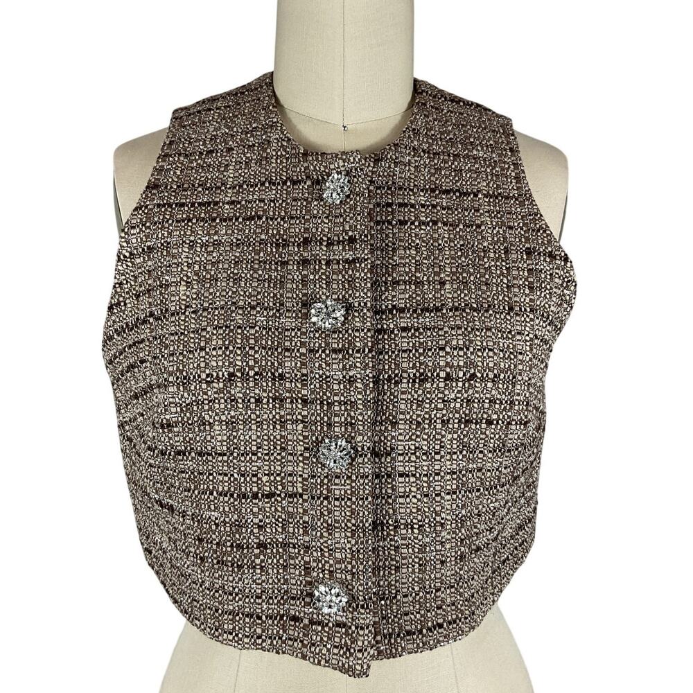 Sandro Embellished Brown Button Front Vest Size 1 NWT - Picture 2 of 6